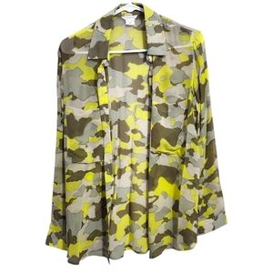 CLUB MONACO Silk button up camo shirt in brat green‎ sheer size S